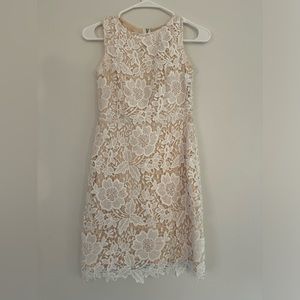 Loft 00P White Detailed Dress with Cream Underlay